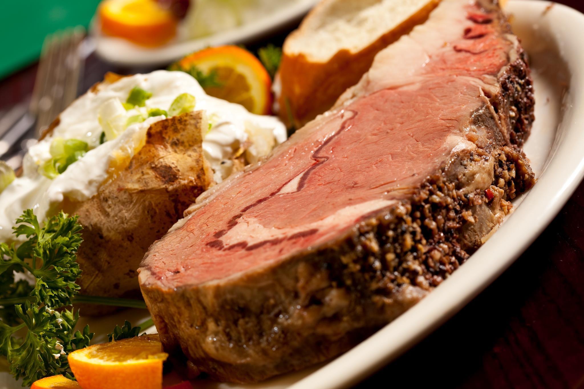 Prime rib with baked potato